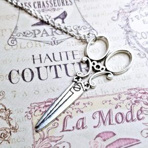 Vintage Seamstress Scissors Silver Necklace